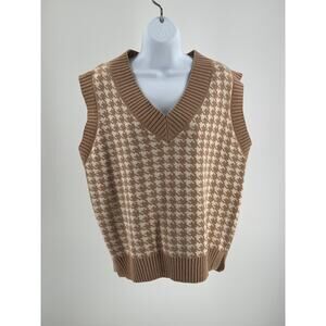 SDENCIN V-Neck Tan Houndstooth Sweater Vest